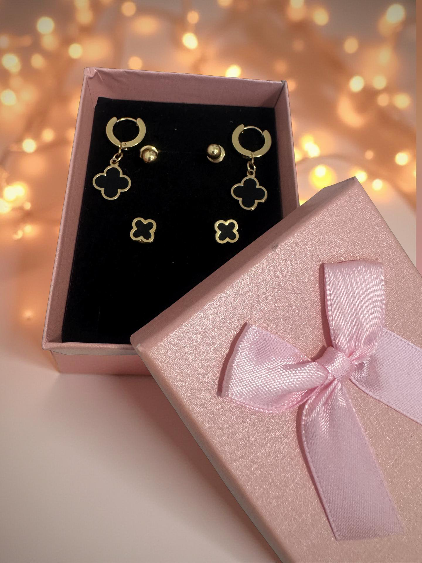 Elegant Black Clover Stainless Steel Earring Set
