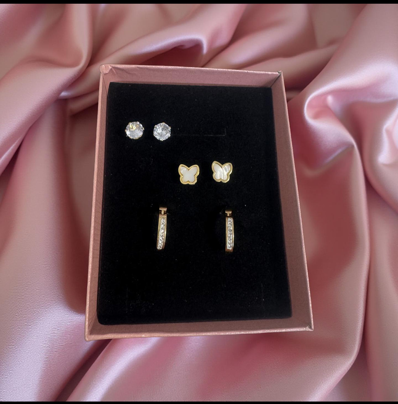 Gold Stainless Steel Earring Set (3 Pairs)